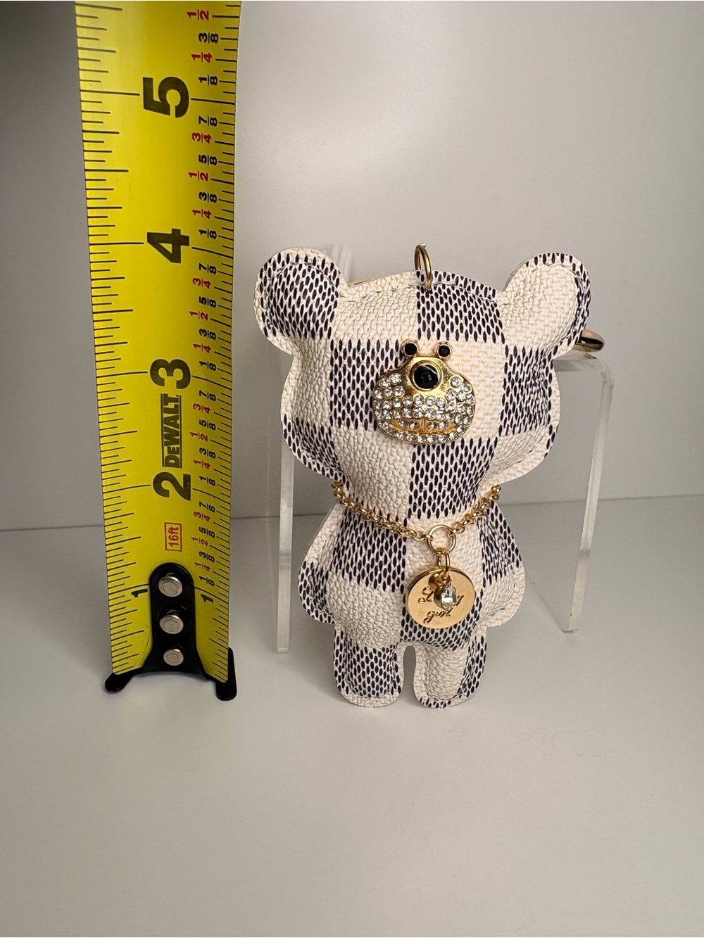 Checkered Black & White Bear Keychain Bag Charm - Picture 4 of 5
